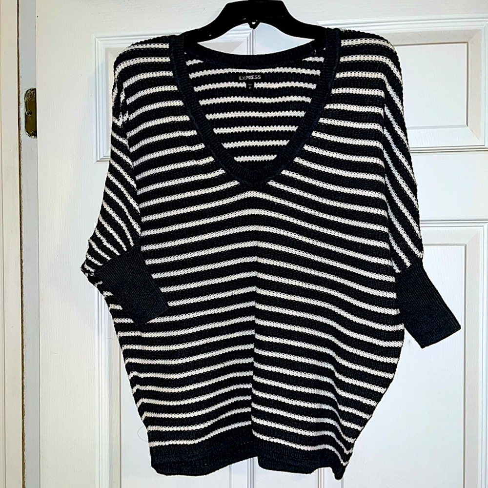 Express Black and White Striped Oversized Sweater